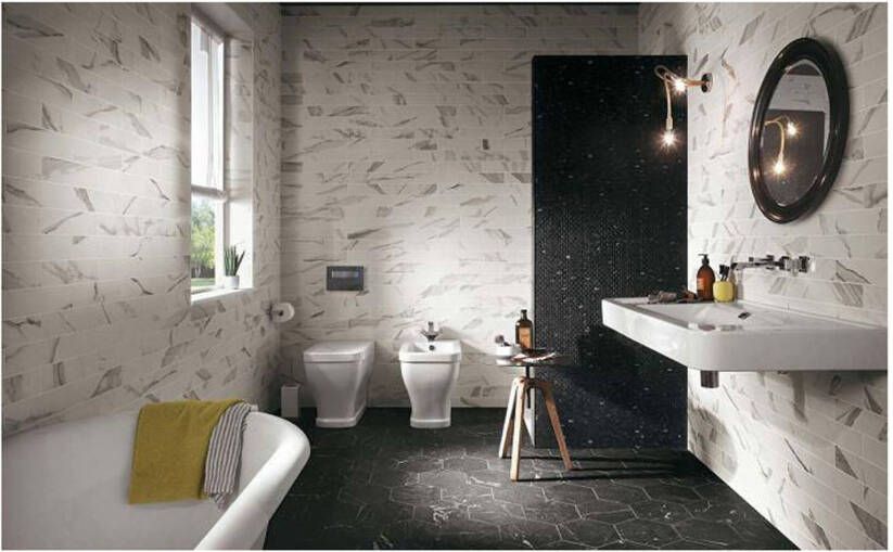 Fap Ceramiche Roma Vloer- en wandtegel | 22x25 cm | Marmerlook | Mat Antraciet