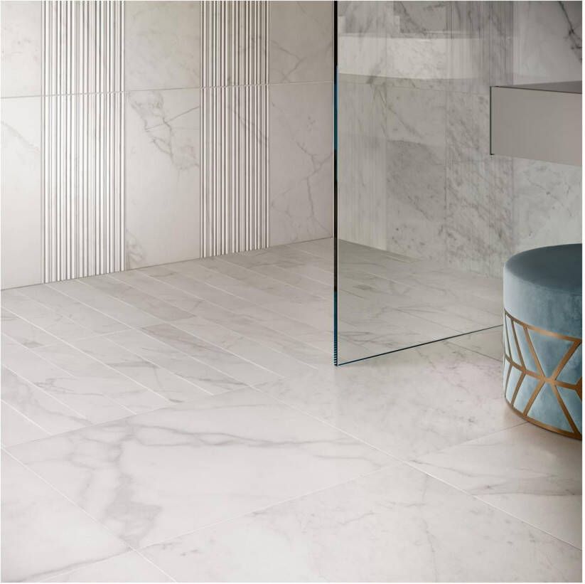 Edimax Astor Velvet Vloer- en wandtegel | 30x60 cm | Gerectificeerd | Marmerlook | Mat Wit