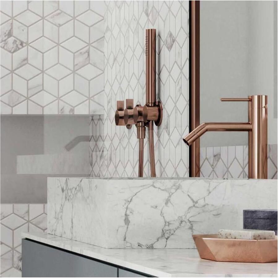 Kerabo Rhombus Vloer- en wandtegel | 26.5x51 cm | Marmerlook | Mat Wit - Foto 2