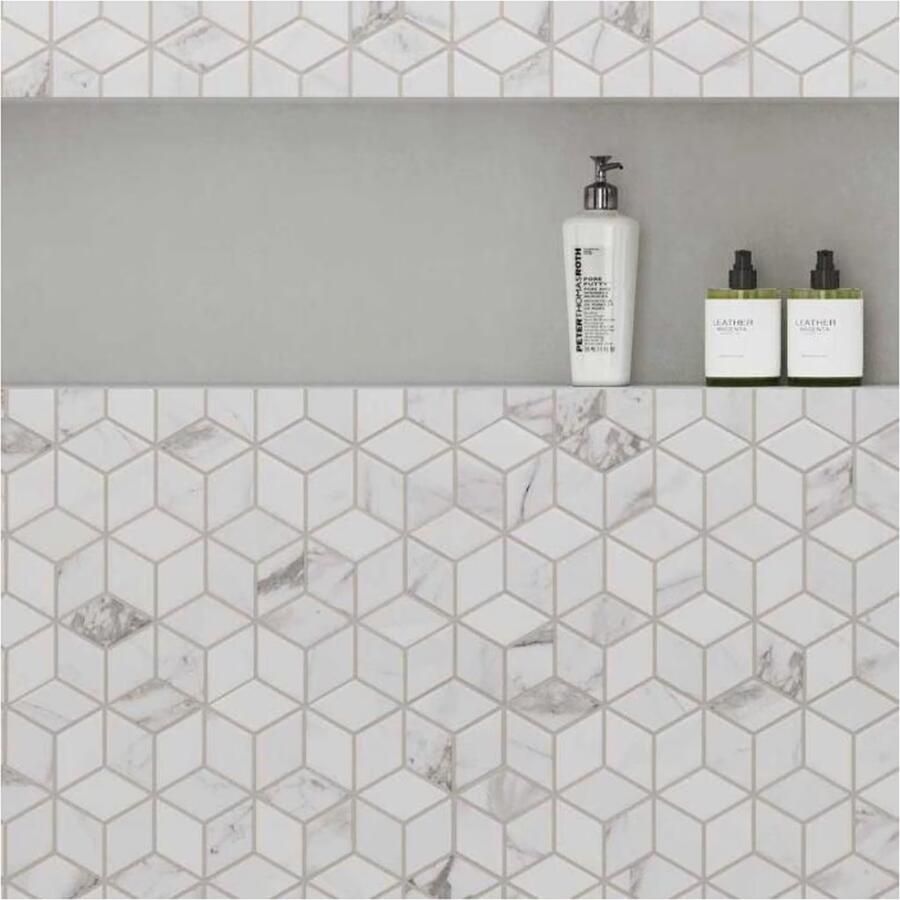 Kerabo Rhombus Vloer- en wandtegel | 26.5x51 cm | Marmerlook | Mat Wit