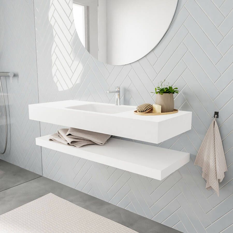 Mondiaz Alan badmeubel 120 cm solid suface planchet talc vrijhangend wastafel midden 1 kraangat wit - Foto 4