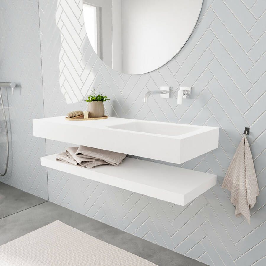Mondiaz Alan badmeubel 120 cm solid suface planchet talc vrijhangend wastafel rechts zonder kraangat zwart