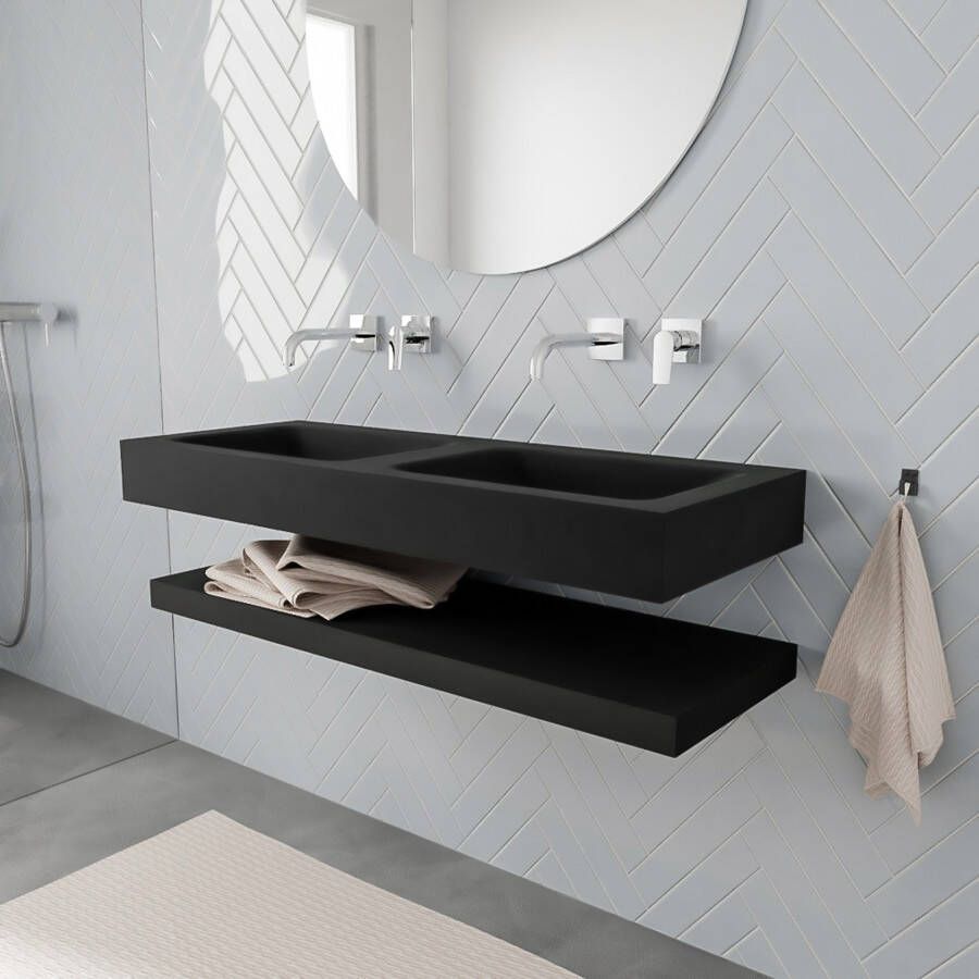 Mondiaz Alan badmeubel 120 cm solid suface planchet urban vrijhangend wastafel dubbel zonder kraangat wit