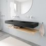 Mondiaz Alan badmeubel 150 cm planchet washed oak vrijhangend wastafel dubbel zonder kraangat zwart - Thumbnail 1