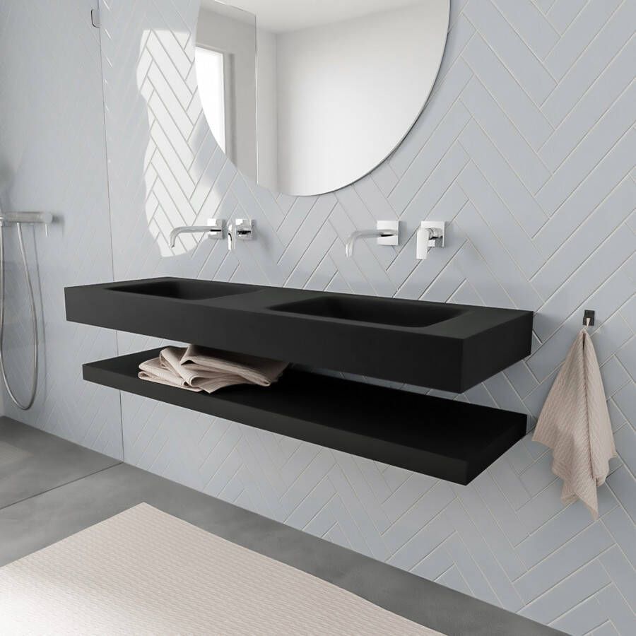 Mondiaz Alan badmeubel 150 cm solid suface planchet urban vrijhangend wastafel dubbel zonder kraangat wit