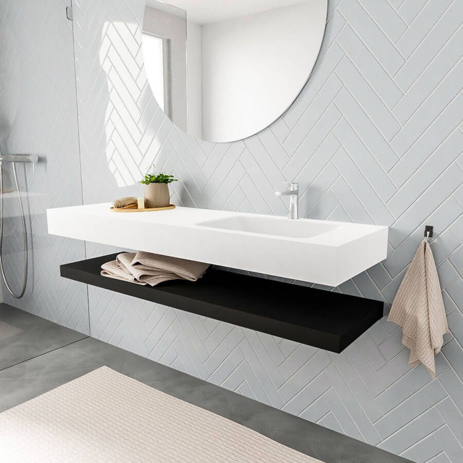 Mondiaz Alan badmeubel 150 cm solid suface planchet urban vrijhangend wastafel rechts 1 kraangat wit