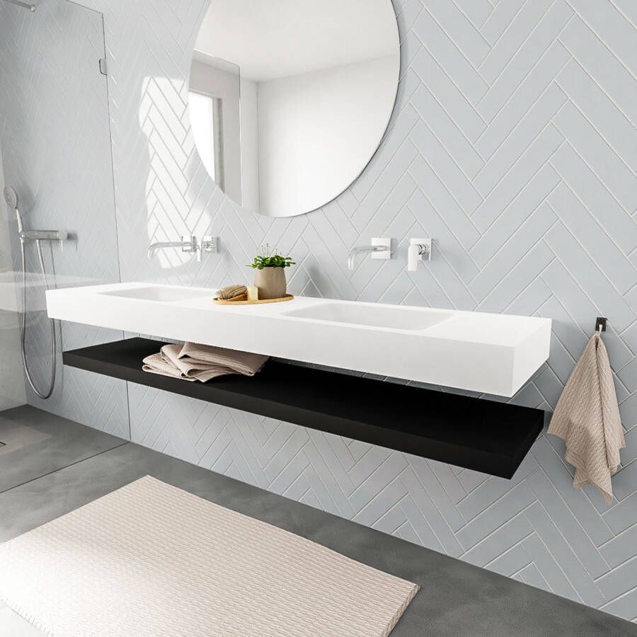 Mondiaz Alan badmeubel 200 cm solid suface planchet urban vrijhangend wastafel dubbel zonder kraangat wit