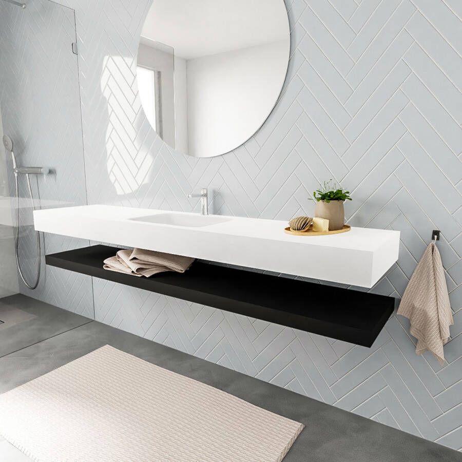 Mondiaz Alan badmeubel 200 cm solid suface planchet urban vrijhangend wastafel midden 1 kraangat wit