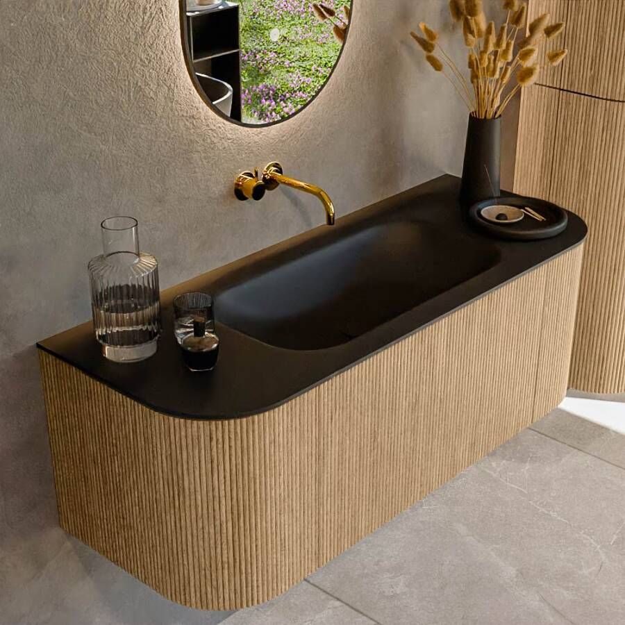 Mondiaz Badmeubel Kurve | 120 cm | Meubelkleur Oak | Wastafelkleur Urban | Midden spoelbak | Zonder kraangaten