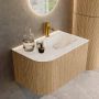 Mondiaz Badmeubel Kurve-Dlux | 75 cm | Meubelkleur Oak | Wastafelkleur Frappe | Solid surface | Rechts spoelbak | 1 kraangat - Thumbnail 1