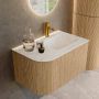 Mondiaz Badmeubel Kurve-Dlux | 75 cm | Meubelkleur Oak | Wastafelkleur Opalo | Solid surface | Rechts spoelbak | 1 kraangat - Thumbnail 1
