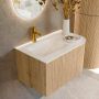 Mondiaz Badmeubel Kurve-Dlux | 75 cm | Meubelkleur Oak | Wastafelkleur Ostra | Solid surface | Links spoelbak | 1 kraangat - Thumbnail 1