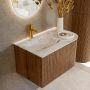 Mondiaz Badmeubel Kurve-Dlux | 75 cm | Meubelkleur Walnut | Wastafelkleur Glace | Solid surface | Links spoelbak | 1 kraangat - Thumbnail 1