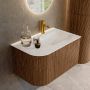 Mondiaz Badmeubel Kurve-Dlux | 75 cm | Meubelkleur Walnut | Wastafelkleur Ostra | Solid surface | Rechts spoelbak | 1 kraangat - Thumbnail 1