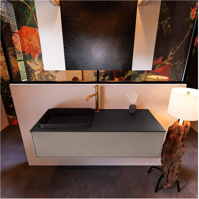 Mondiaz ERIN 120cm badmeubel onderkast kleur Smoke met 1 lade wastafel links 1 kraangat kleur urban