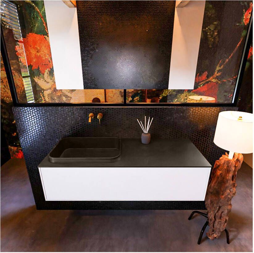 Mondiaz ERIN 120cm badmeubel onderkast kleur talc met 1 lade wastafel links zonder kraangaten kleur Urban