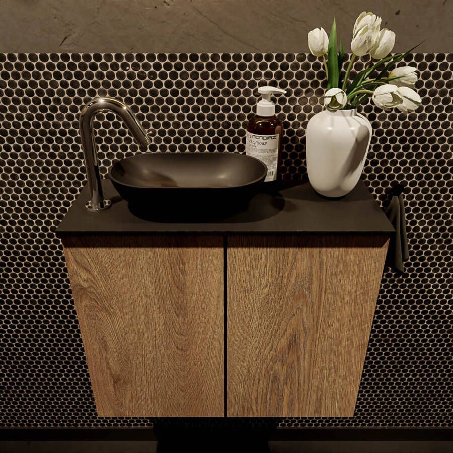 Mondiaz Fowy toiletmeubel 60cm washed oak met blad en waskom urban links 1 kraangat