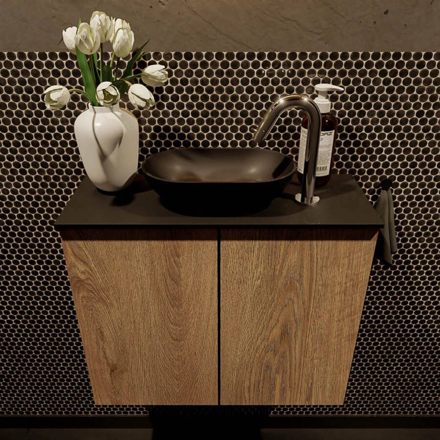 Mondiaz Fowy toiletmeubel 60cm washed oak met blad en waskom urban midden 1 kraangat
