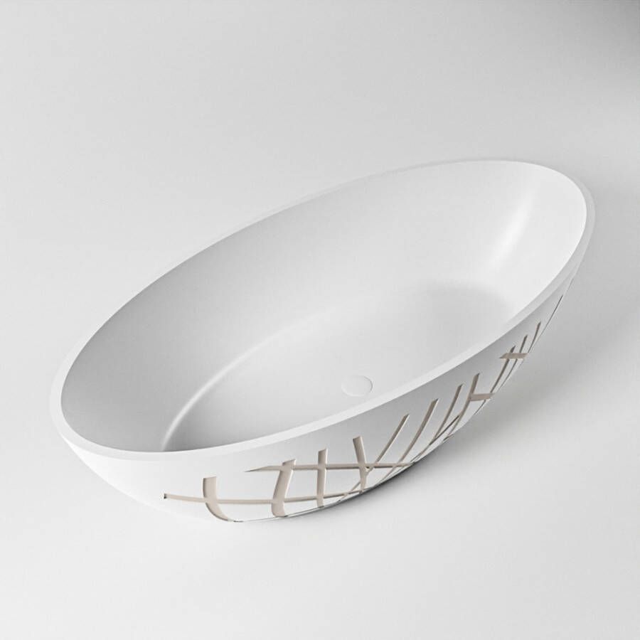 Mondiaz Vrijstaand bad Holm Design | 180x85 cm | Solid surface | Ovaal | linen