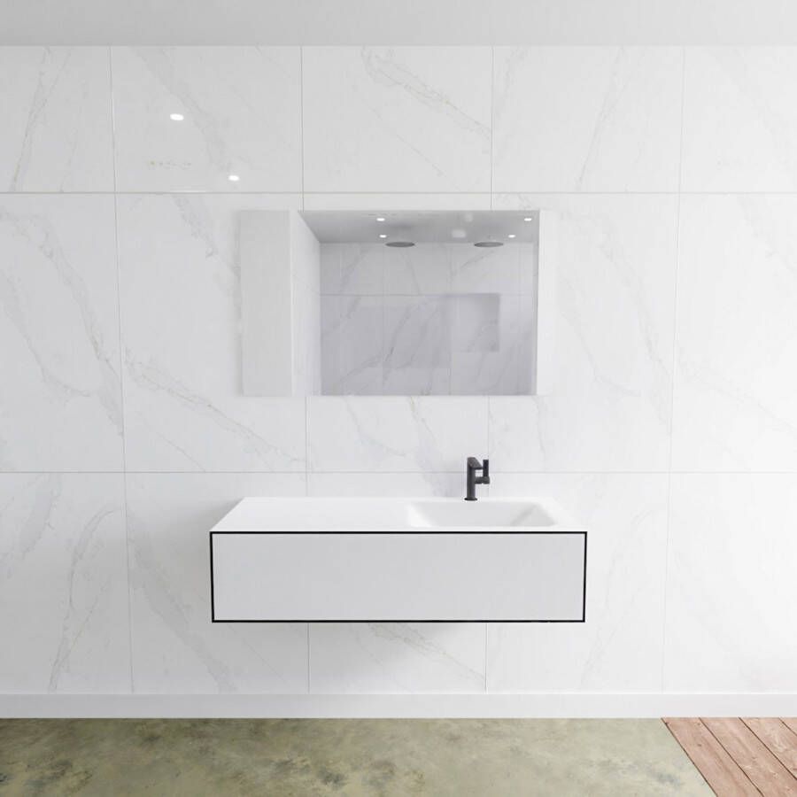 Mondiaz LAGOM Badkamermeubelset 120cm 1 lade Wastafel cloud wasbak rechts 1 kraangat Solid surface urban M64119UBM1M35164R