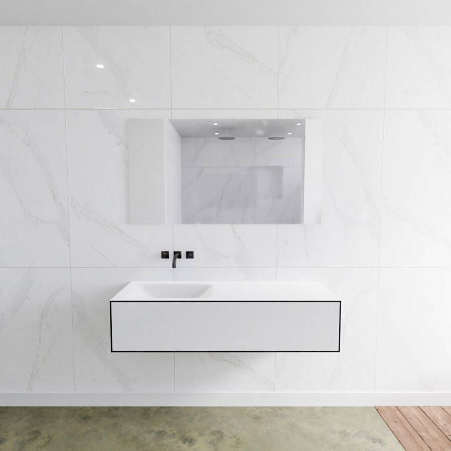 Mondiaz LAGOM Badkamermeubelset 130cm 1 lade Wastafel cloud wasbak links 0 kraangaten Solid surface urban M64123UBM0M35182L - Foto 2