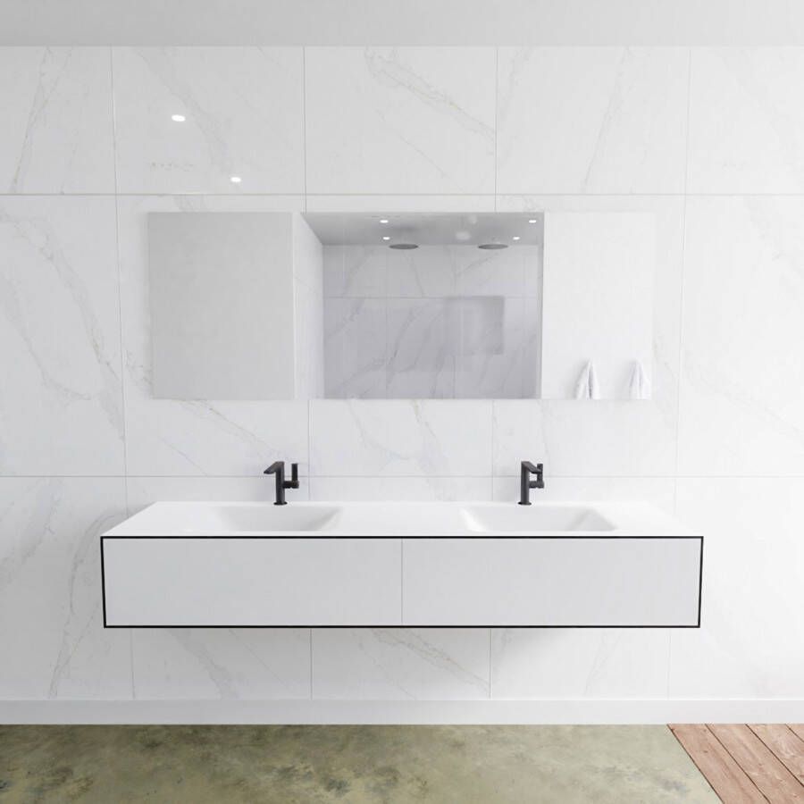 Mondiaz LAGOM Badkamermeubelset 90cm 2 lades Wastafel cloud 2 wasbakken 2 kraangaten Solid surface urban M64167UBM2M63027D