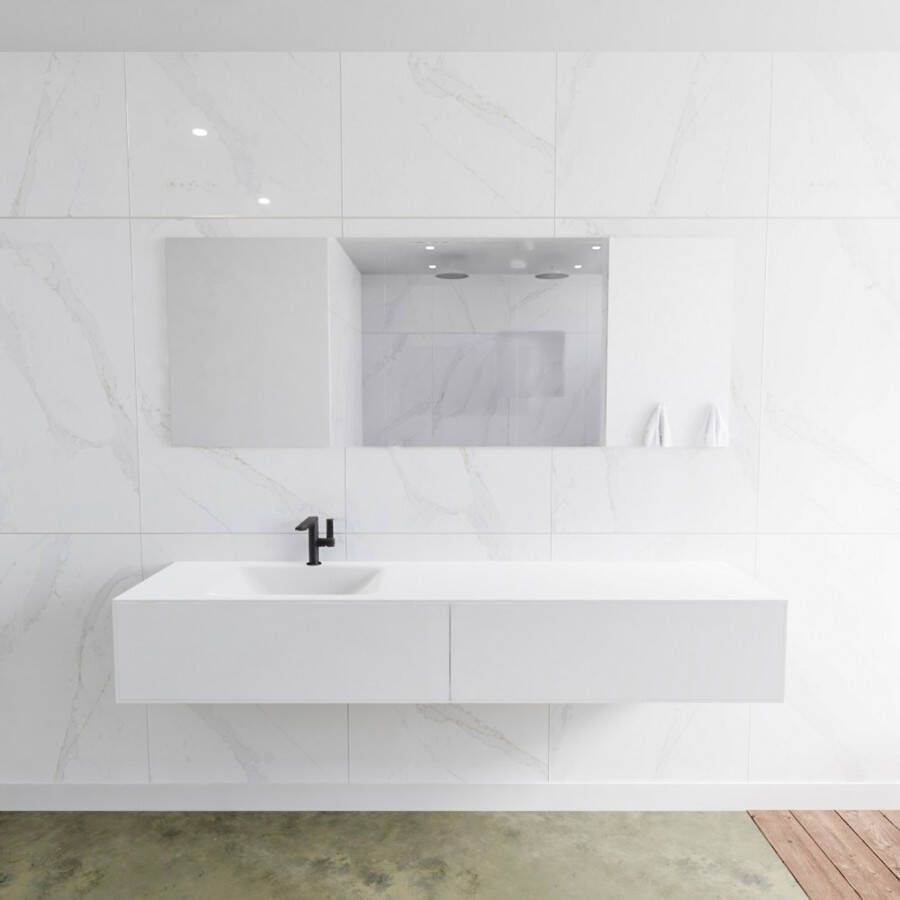 Douche Concurrent Badkamermeubel Lagom Hangend 190x30x45cm Wit Glans Solid Surface Wastafel Cloud 1 Kraangat Links met 2 Lades - Foto 2