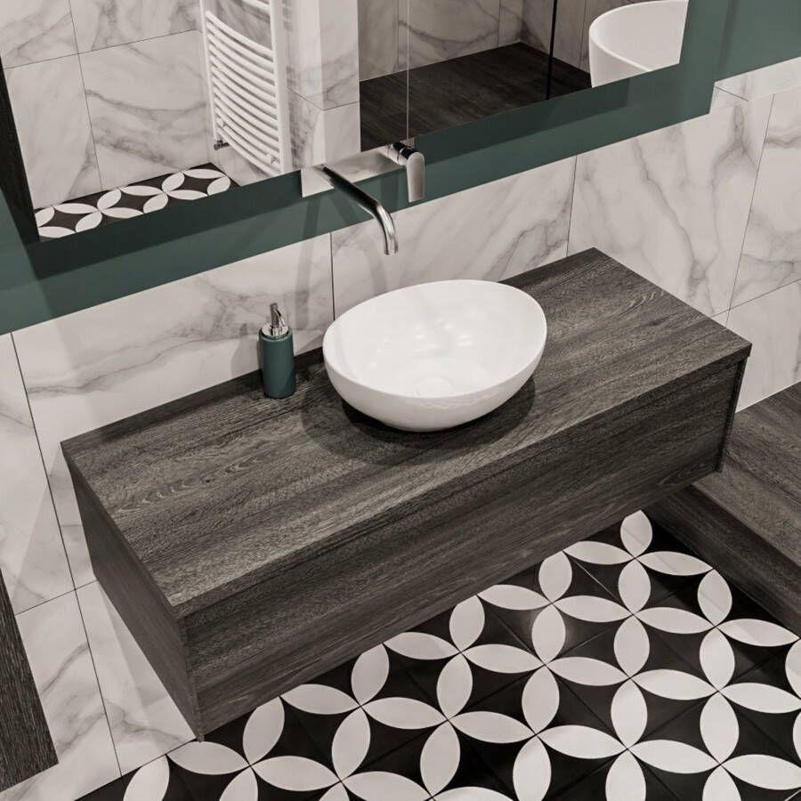 Mondiaz Lush Barco badmeubel eiken donker bruin 120 cm 1 lade mdf 1 waskom midden zonder kraangat