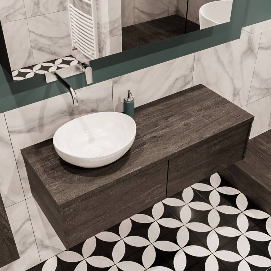 Mondiaz Lush Barco badmeubel eiken donker bruin 120 cm 2 lades mdf 1 waskom links zonder kraangat