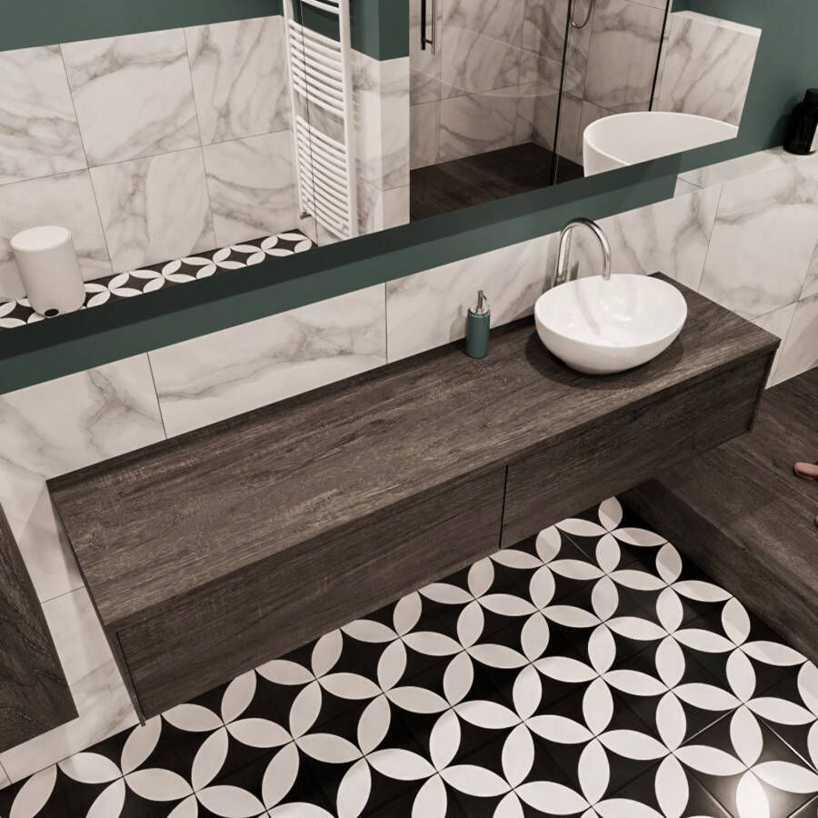 Zaro Lush onderkast met topblad 180cm in kleur DARK BROWN met 2 lades Push tot open geschikt voor rechtse wastafel. Met ovale keramische opzetkom met 1 kraangat(en) in het topblad - Foto 4