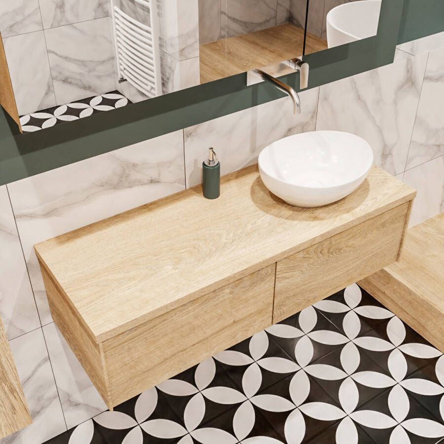 Mondiaz Lush Barco badmeubel eiken licht 120 cm 2 lades mdf 1 waskom rechts zonder kraangat
