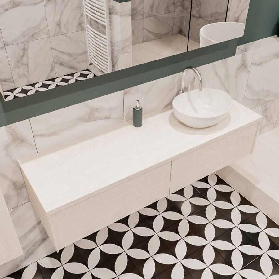 Zaro Lush onderkast met topblad 150cm in kleur UNDERLAYMENT met 2 lades Push tot open geschikt voor rechtse wastafel. Met ovale keramische opzetkom met 1 kraangat(en) in het topblad - Foto 4