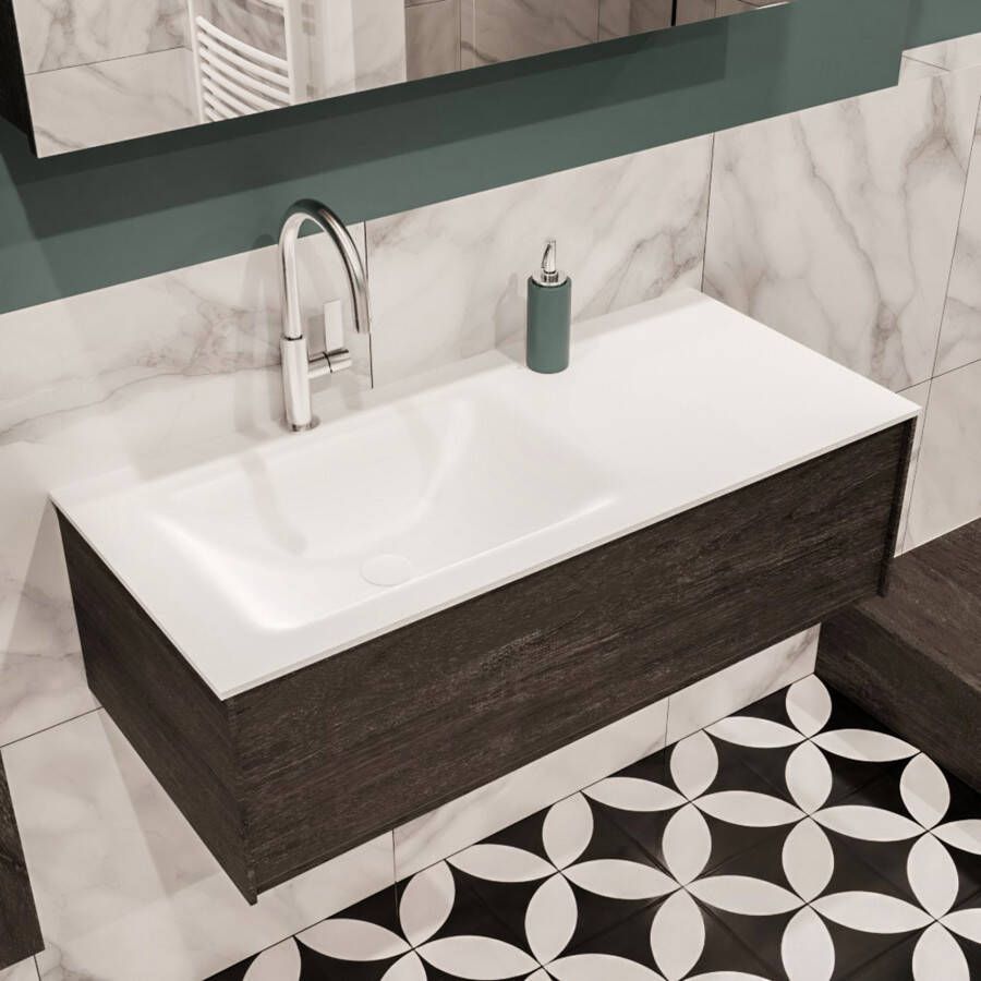 Zaro Lush onderkast 100cm in kleur ANTRACITE met 1 lade Push tot open geschikt voor linkse wastafel. Compleet met solid surface wastafel cloud M35133met 1 kraangat(en) - Foto 4