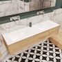 Zaro Lush onderkast 150cm in kleur WASHED OAK met 1 lade Push tot open geschikt voor dubbele wastafel. Compleet met solid surface wastafel cloud M35219met 0 kraangat(en) - Thumbnail 2