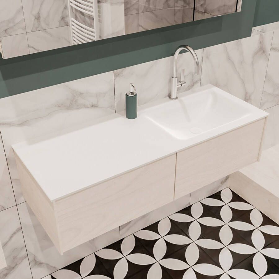 Mondiaz Lush Cloud badmeubel underlayment 120 cm 2 lades solid surface enkele spoelbak rechts 1 kraangat