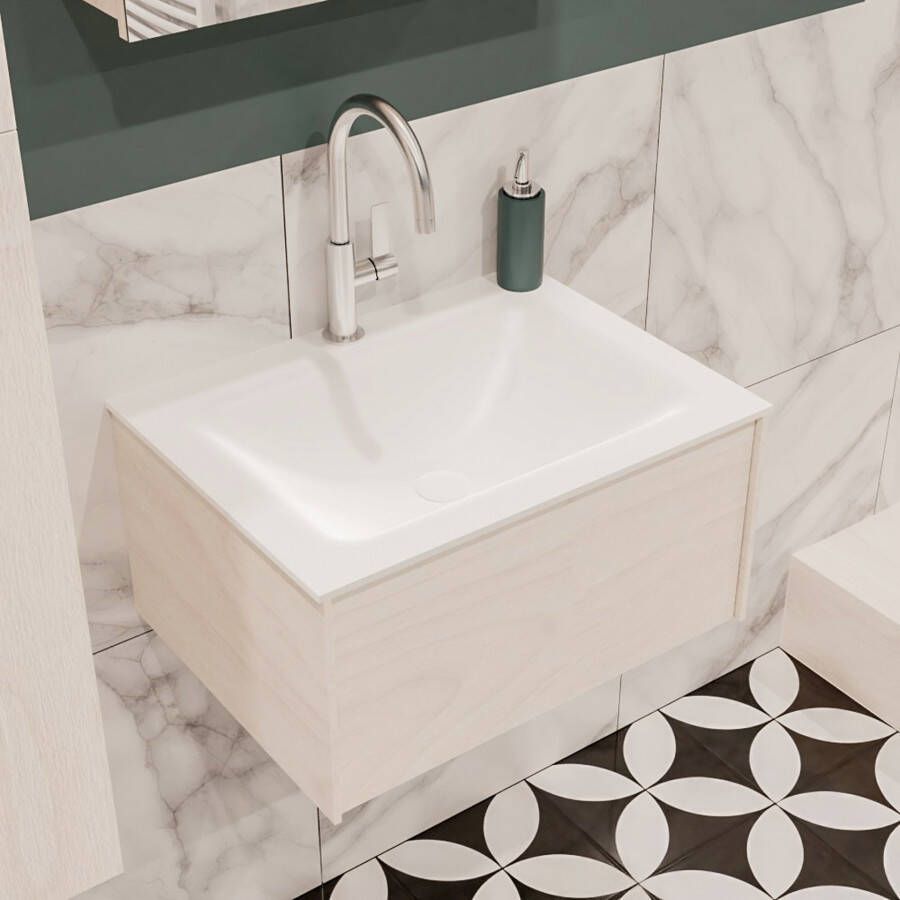 Zaro Lush onderkast 60cm in kleur UNDERLAYMENT met 1 lade Push tot open geschikt voor gecentreerde wastafel. Compleet met solid surface wastafel cloud M35111met 1 kraangat(en) - Foto 4