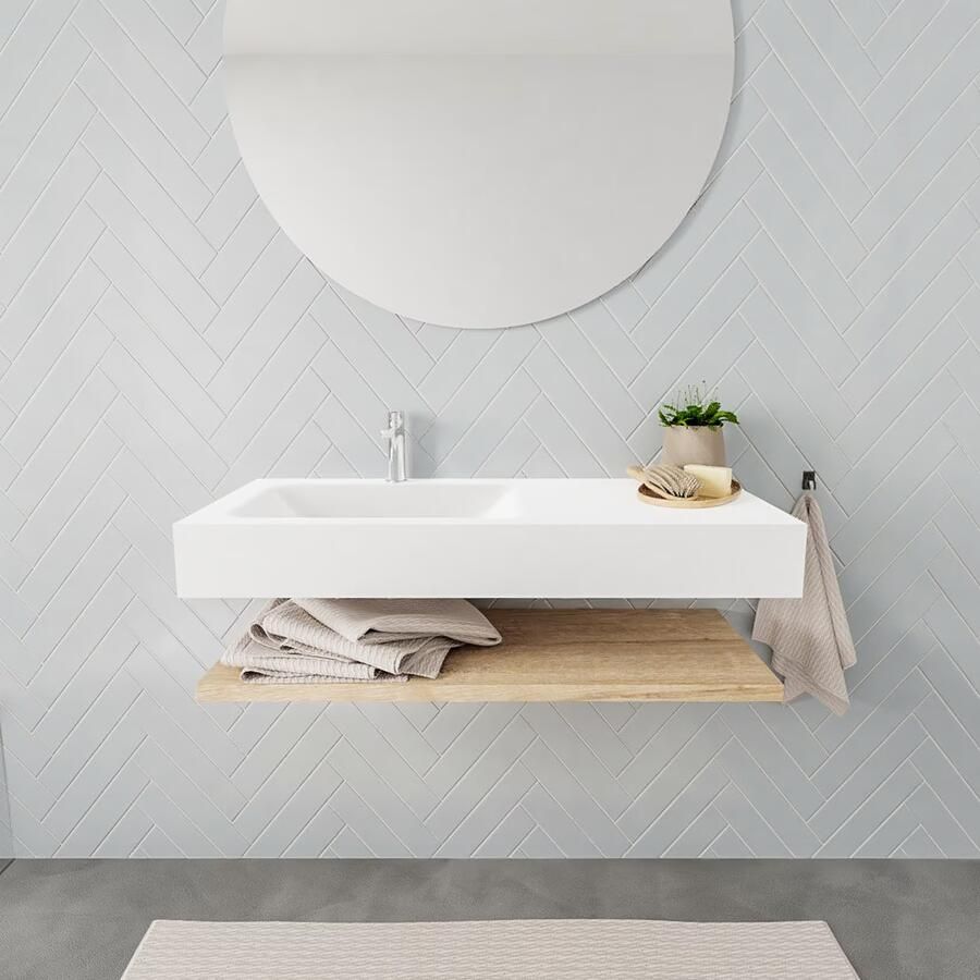 Mondiaz Alan badmeubel 100 cm planchet washed oak vrijhangend wastafel links 1 kraangat wit - Foto 3