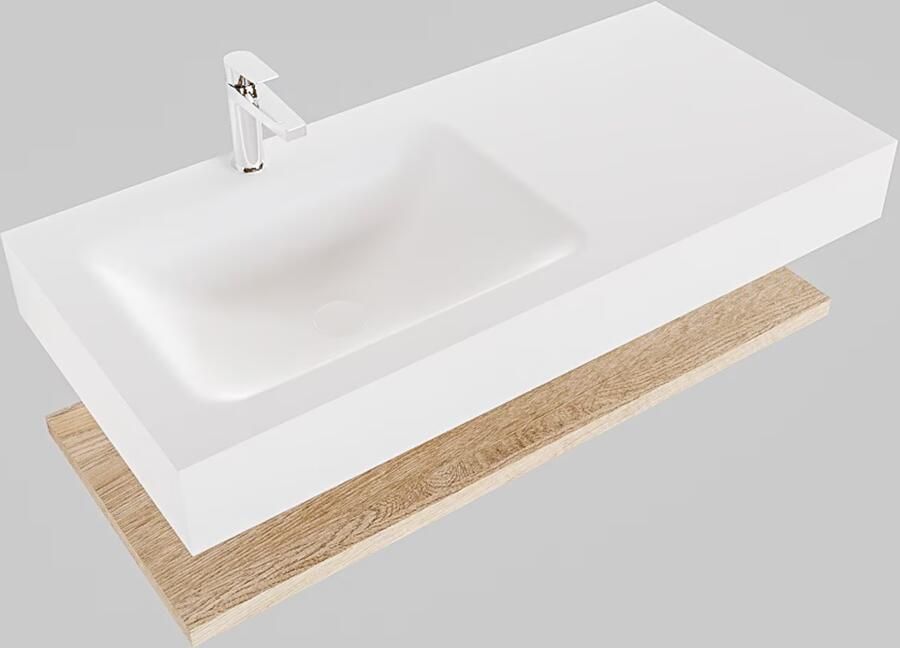 Mondiaz Alan badmeubel 100 cm planchet washed oak vrijhangend wastafel links 1 kraangat wit - Foto 2