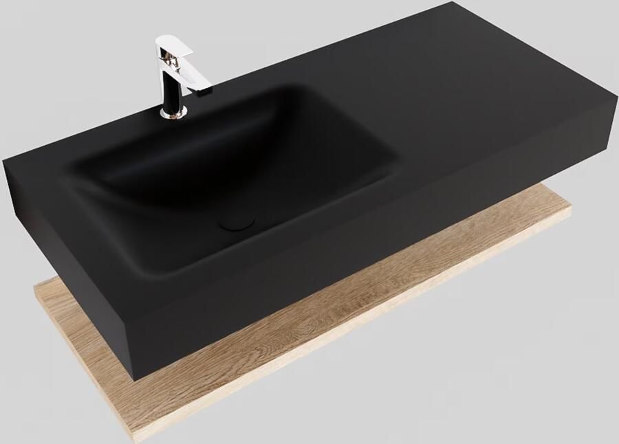 Mondiaz Alan badmeubel 100 cm planchet washed oak vrijhangend wastafel links 1 kraangat zwart - Foto 2