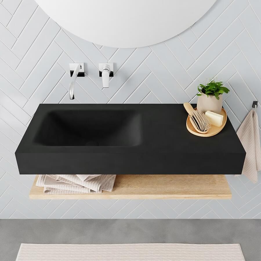 Mondiaz Alan badmeubel 100 cm planchet washed oak vrijhangend wastafel links zonder kraangat zwart - Foto 2