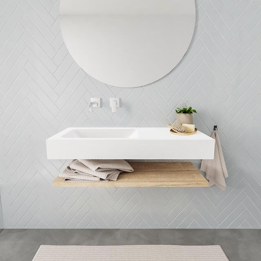 Mondiaz Alan badmeubel 100 cm planchet washed oak vrijhangend wastafel links zonder kraangat wit - Foto 3