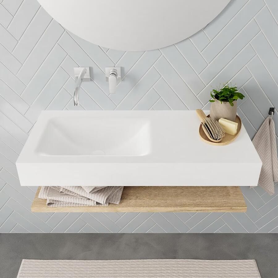 Mondiaz Alan badmeubel 100 cm planchet washed oak vrijhangend wastafel links zonder kraangat wit - Foto 1