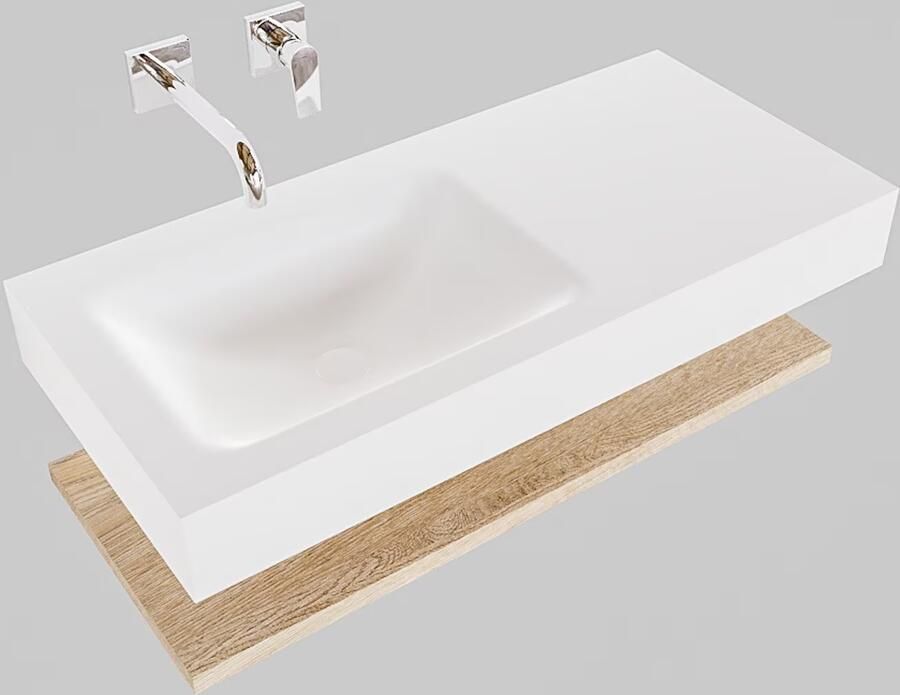 Mondiaz Alan badmeubel 100 cm planchet washed oak vrijhangend wastafel links zonder kraangat wit - Foto 2