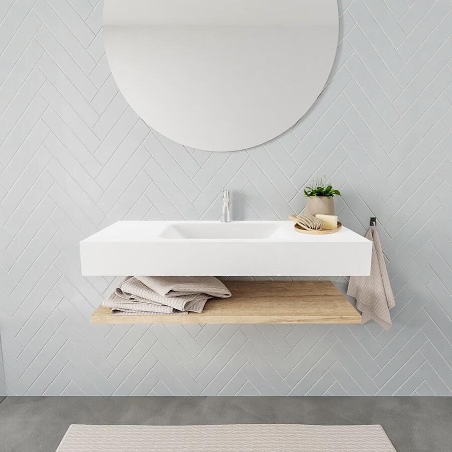 Mondiaz Alan badmeubel 100 cm planchet washed oak vrijhangend wastafel midden 1 kraangat wit - Foto 3