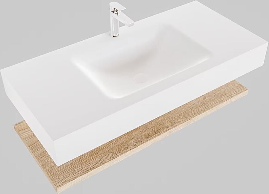 Mondiaz Alan badmeubel 100 cm planchet washed oak vrijhangend wastafel midden 1 kraangat wit - Foto 2