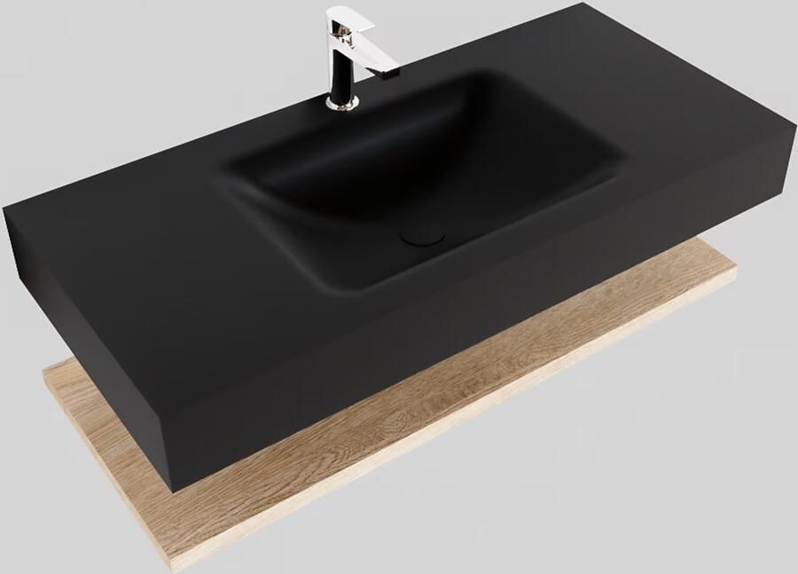 Mondiaz Alan badmeubel 100 cm planchet washed oak vrijhangend wastafel midden 1 kraangat zwart - Foto 3