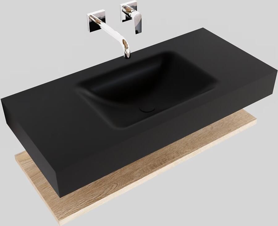 Mondiaz Alan badmeubel 100 cm planchet washed oak vrijhangend wastafel midden zonder kraangat zwart - Foto 3