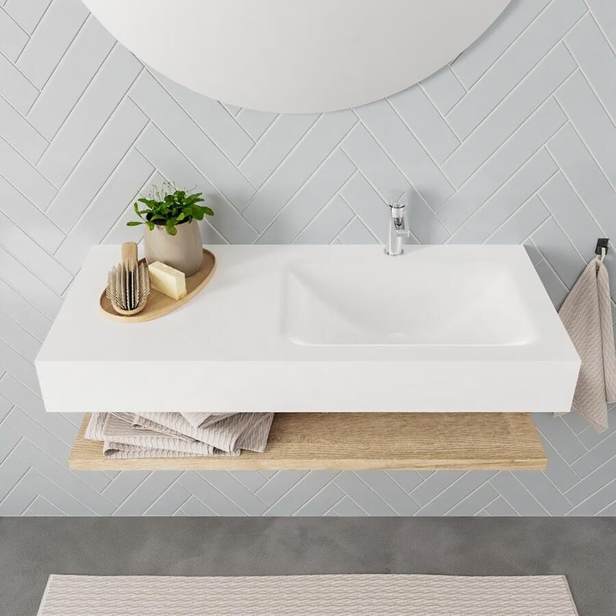 Mondiaz Alan badmeubel 100 cm planchet washed oak vrijhangend wastafel rechts 1 kraangat wit - Foto 2