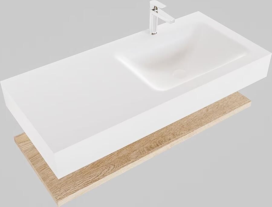 Mondiaz Alan badmeubel 100 cm planchet washed oak vrijhangend wastafel rechts 1 kraangat wit - Foto 3