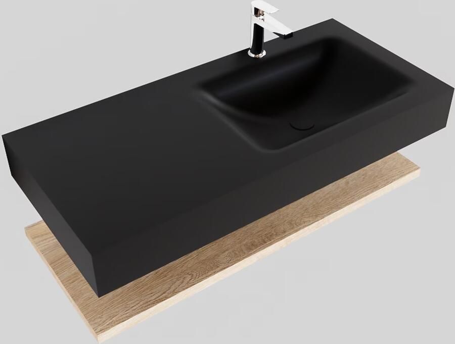 Mondiaz Alan badmeubel 100 cm planchet washed oak vrijhangend wastafel rechts 1 kraangat zwart - Foto 2